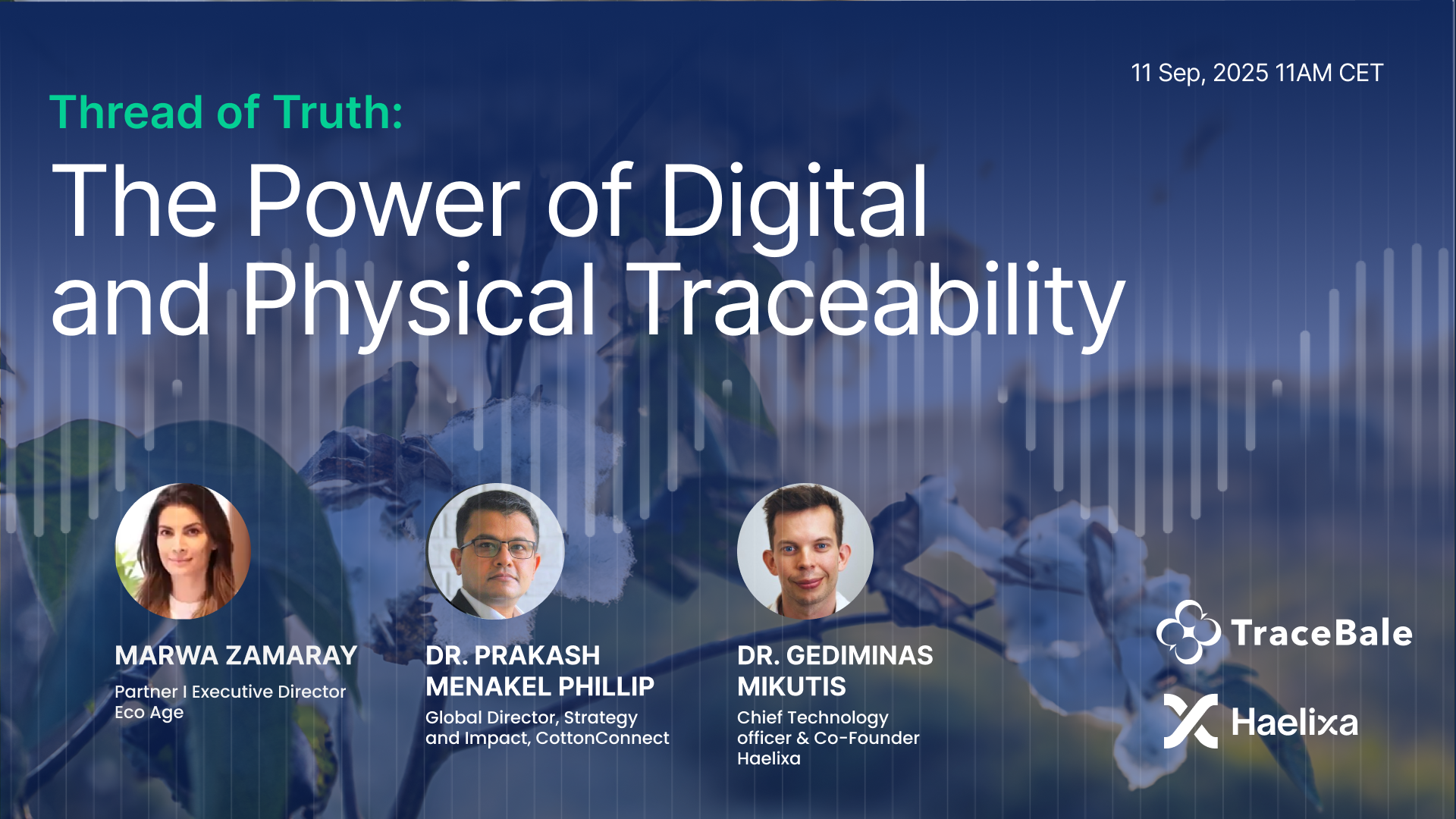 webinar on digital and physical traceability with haelixa, tracebale, eco age, and cottonconnect